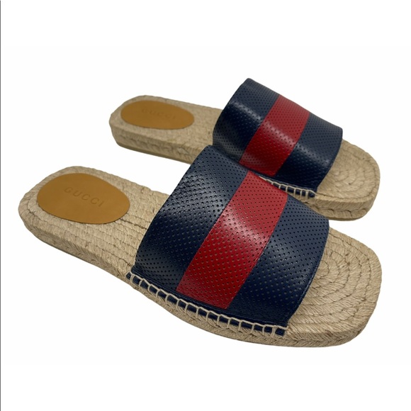 Gucci Web Signature Leather Men’s Slides - Picture 8 of 12